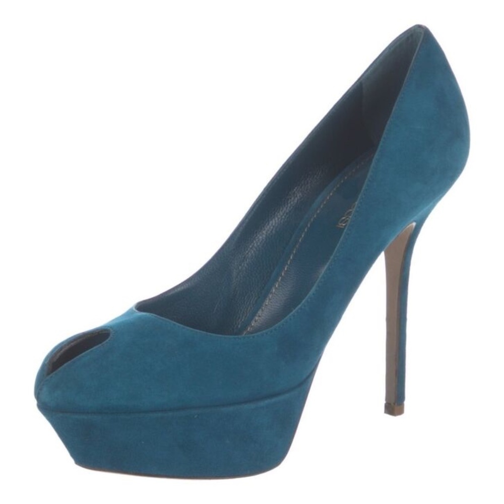 SERGIO ROSSI Suede Keyhole Accent Pumps, Size 7 US, Blue, Pre-owed